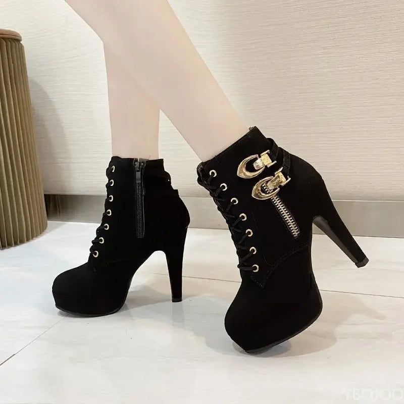 YBQJOO Plus Size Women's Ankle Boots High Heel Zip-Up Women's Ankle Boots Axl