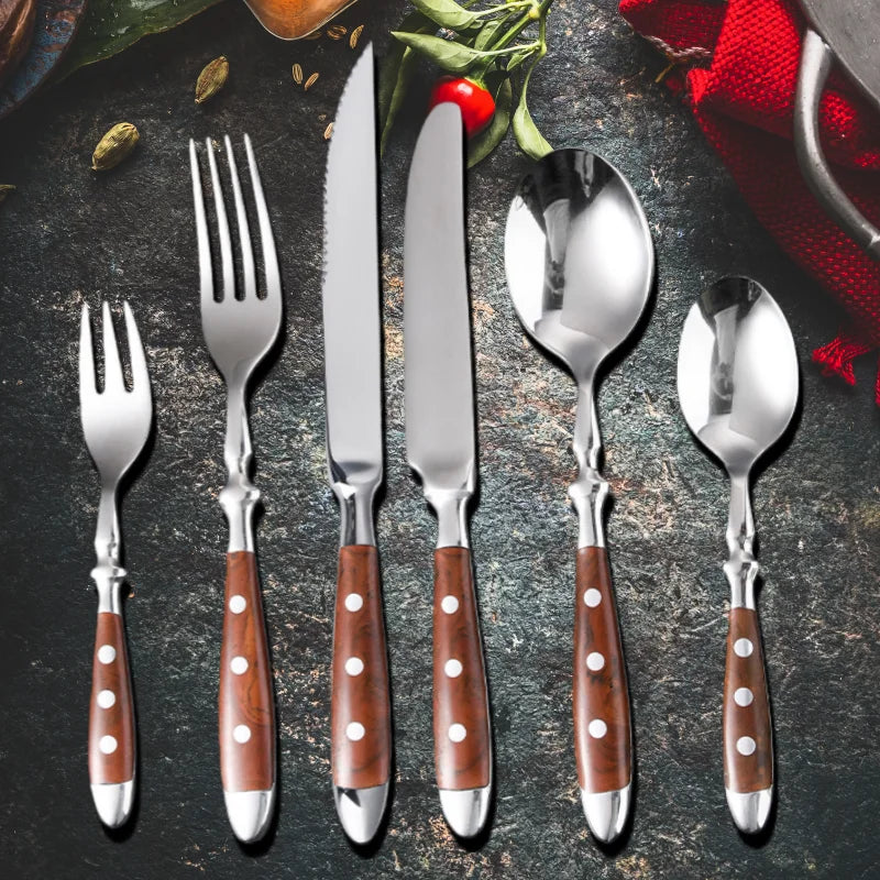 YRIDEFE 6-Piece Stainless Steel Cutlery Set – Knife Fork Spoon Cutlery Set Axl