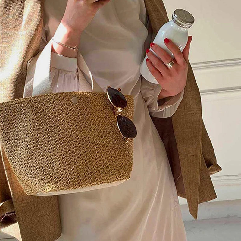 Women's Straw Woven Beach Tote Bag – Casual Shoulder Handbag Woven Tote Bag Axl