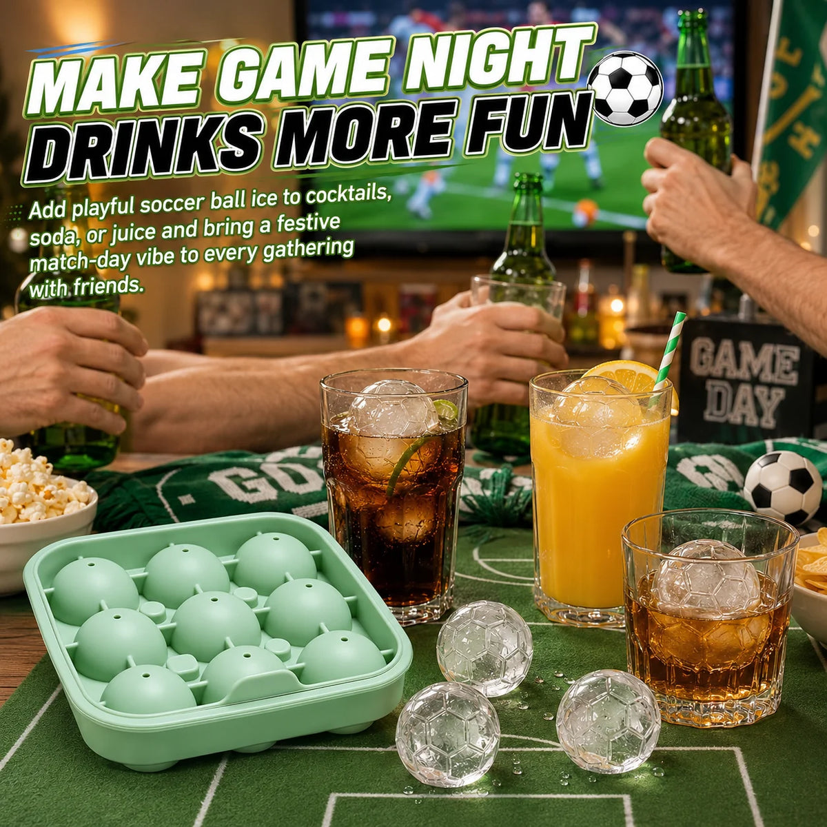 3D Soccer Ball Silicone Ice Mold – 9-Cavity Football Sphere Tray Silicone Ice Mold Axl