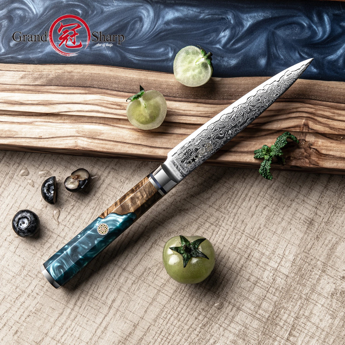 Grandsharp 67-Layer Damascus Steel Chef Knife Blue Handle Damascus Chef Knife Axl