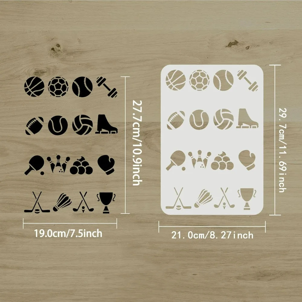 Sports Theme Reusable Stencil – 11.7x8.3" PET Drawing Template Craft Stencil Template Axl