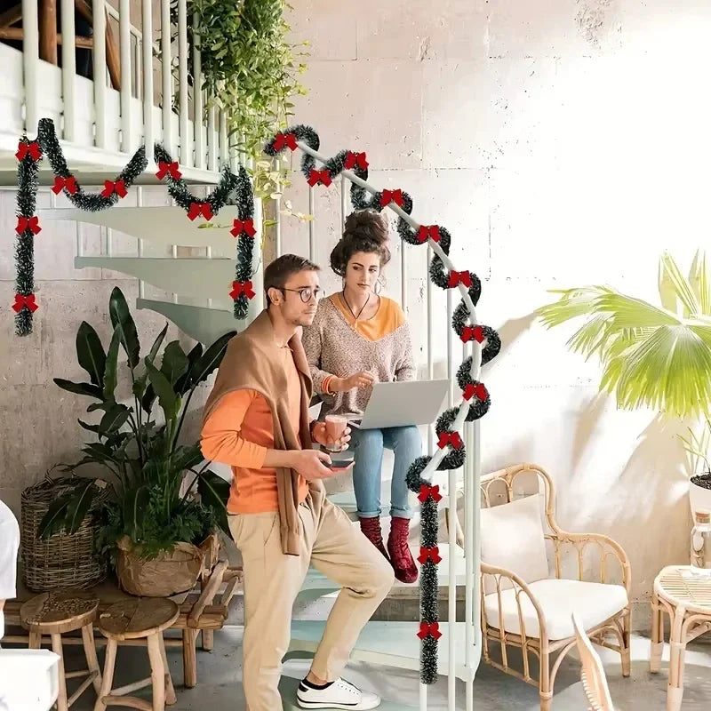 2m LED Christmas Tinsel Garland – Metallic Xmas Fireplace Decor Christmas Tinsel Garland Axl