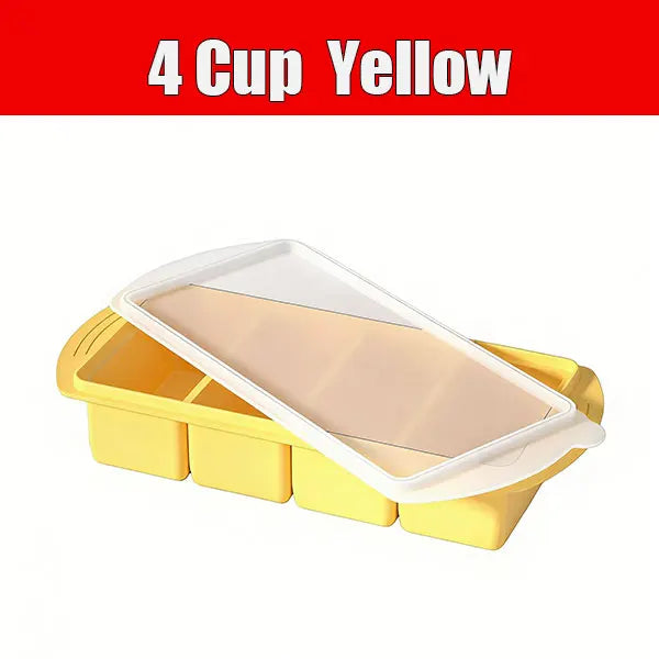 Silicone Freezer Tray with Lid – Large Soup & Broth Cube Mold Silicone Freezer Tray Axl 4 Cup Yellow
