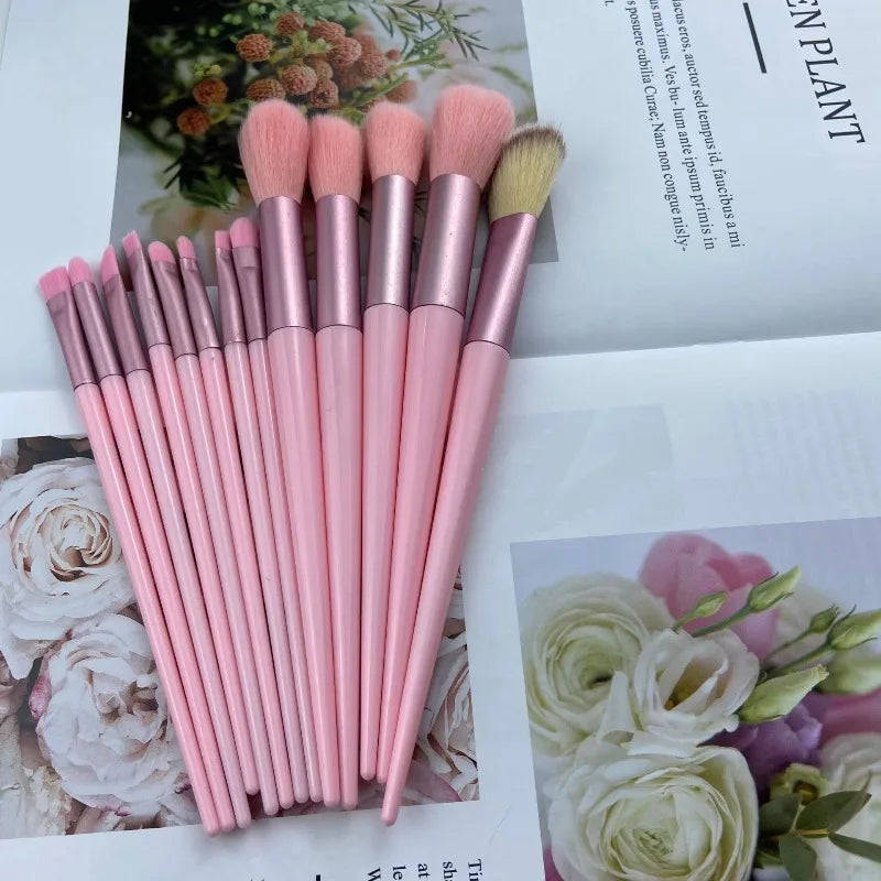 Professional Makeup Brush Set – Kabuki, Powder & Eyeshadow Makeup Brush Set Axl 13pcs-Pink-1set