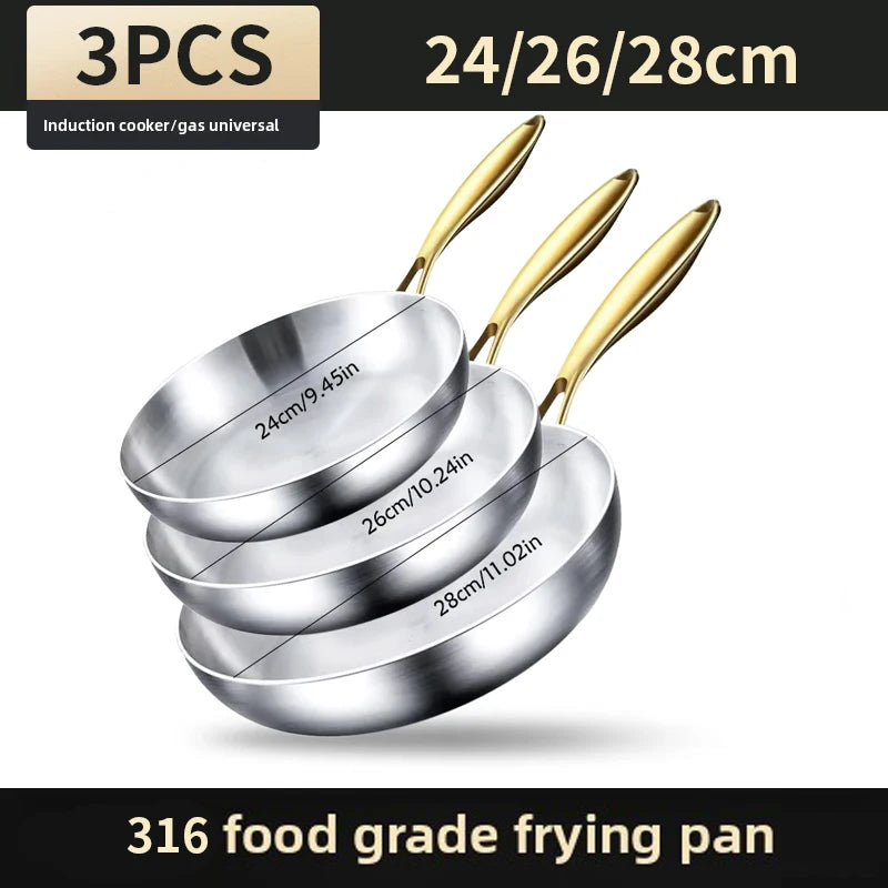 KEMORELA 3-Pc 316 Stainless Steel Non-Stick Frying Pan Set Stainless Steel Cookware Axl 3PCS-B