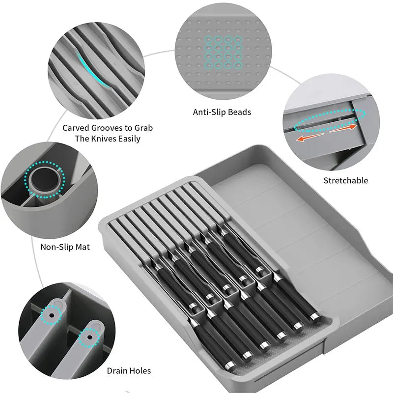 Expandable Knife Block Drawer Insert – Holds 11 Knives Knife Drawer Organizer Axl