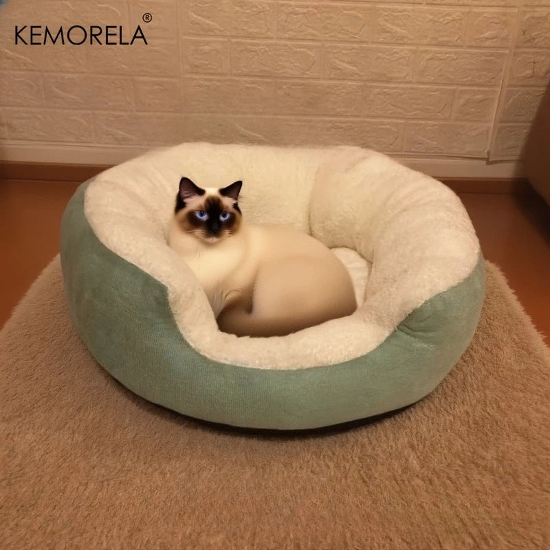 KEMORELA Plush Pet Bed with Backrest – Cat & Small Dog Bed Plush Pet Bed Axl Green L