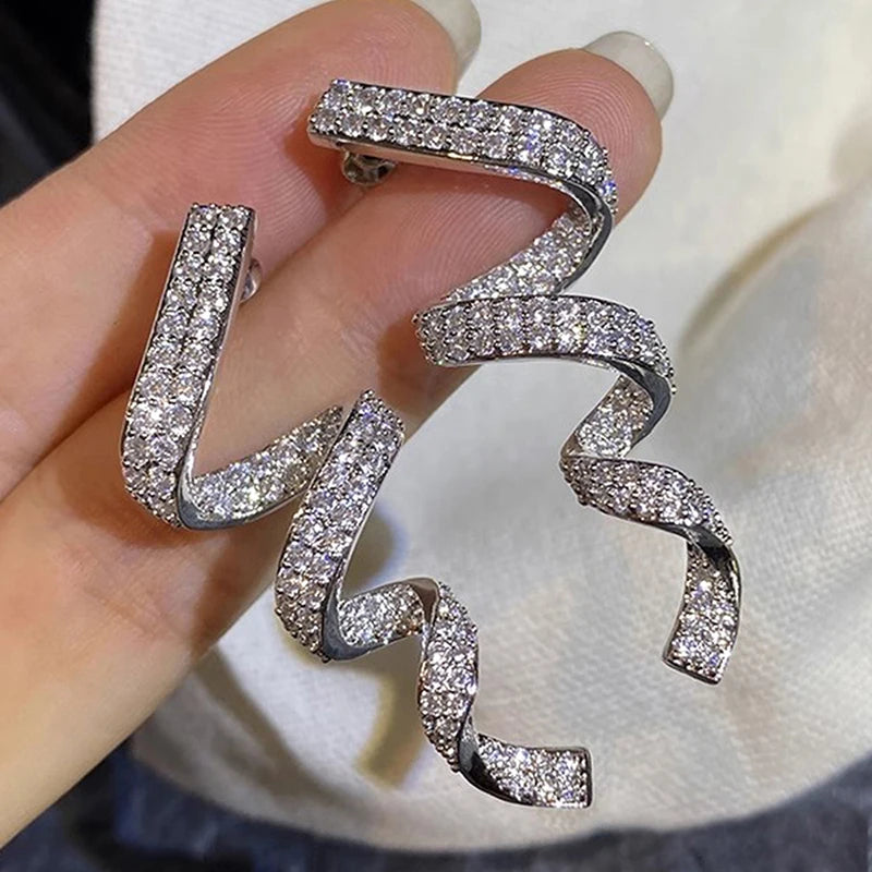 Huitan Ribbon Drop Earrings – Sparkling CZ Long Dangle Drop Dangle Earrings Axl E3399