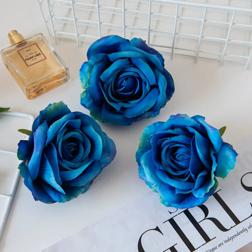 Silk Rose Artificial Flower Heads 10/20Pcs – Wedding & DIY Artificial Silk Flowers Axl Deep Blue 10 Pieces