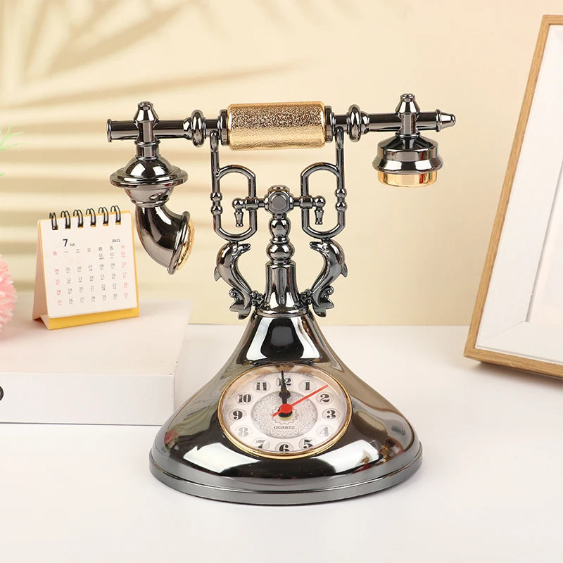 Retro Telephone Model Alarm Clock – Vintage Desktop Decor Decorative Alarm Clock Axl Black