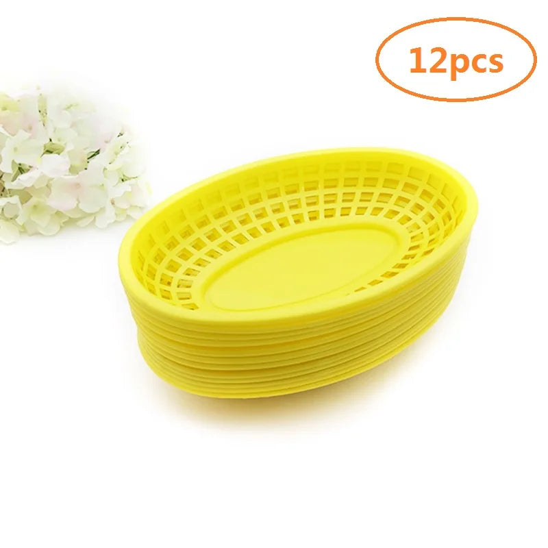 Oval Plastic Food Serving Baskets 6–12 Pcs | Burgers & Fries Food Serving Basket Axl 12pcs yellow