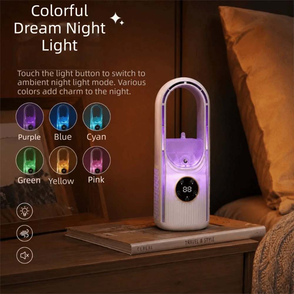 6-Speed Bladeless Portable Fan with Mist Humidifier | Silent Portable Mist Fan Axl