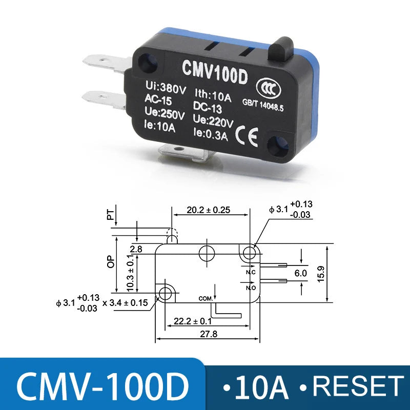 CNTD CMV Series Micro Limit Travel Switch 10A 16A NO NC Self-Reset Micro Limit Switch Axl CMV-100D