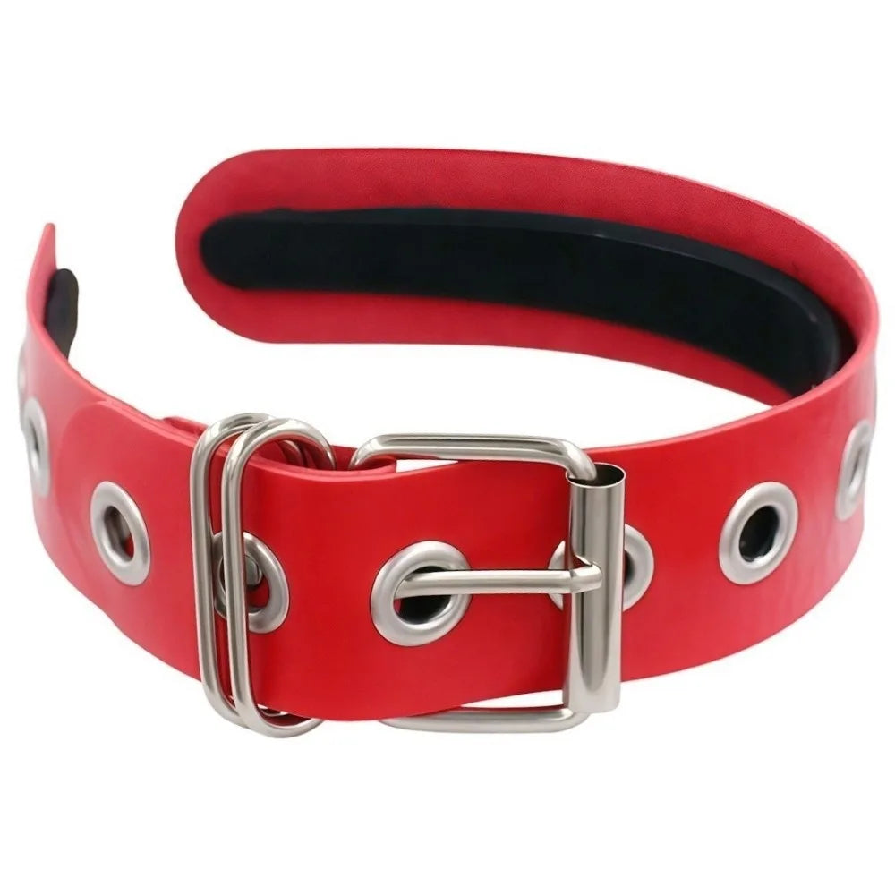 Punk Gothic Leather Rivet Buckle Headband – Hair Hoop Gothic Hair Headband Axl Red