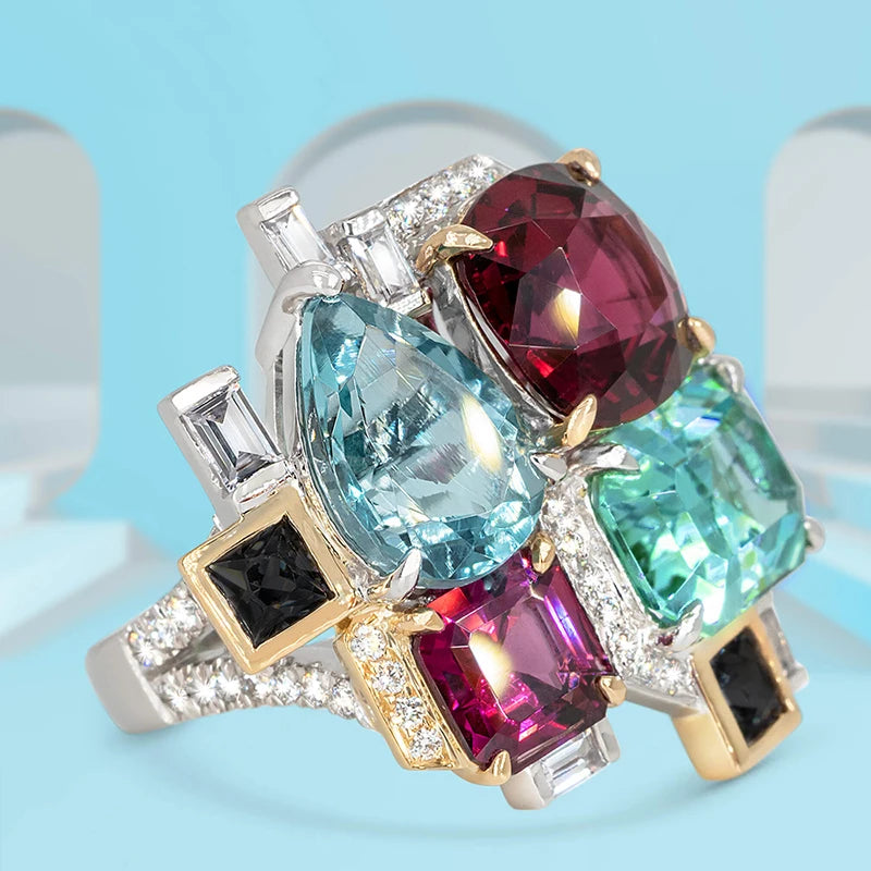 Huitan Two-Tone CZ Statement Ring for Women | Wedding Band Fashion CZ Ring Axl Q705 10