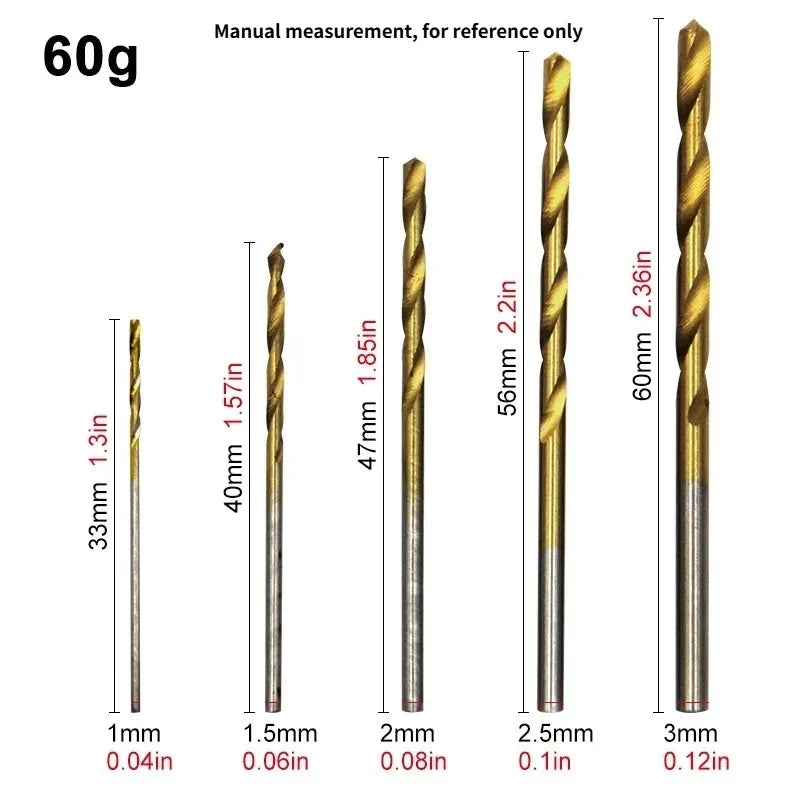 50-Pc Titanium Twist Drill Bit Set 1–3mm | Mini Wood Bits Twist Drill Bit Set Axl