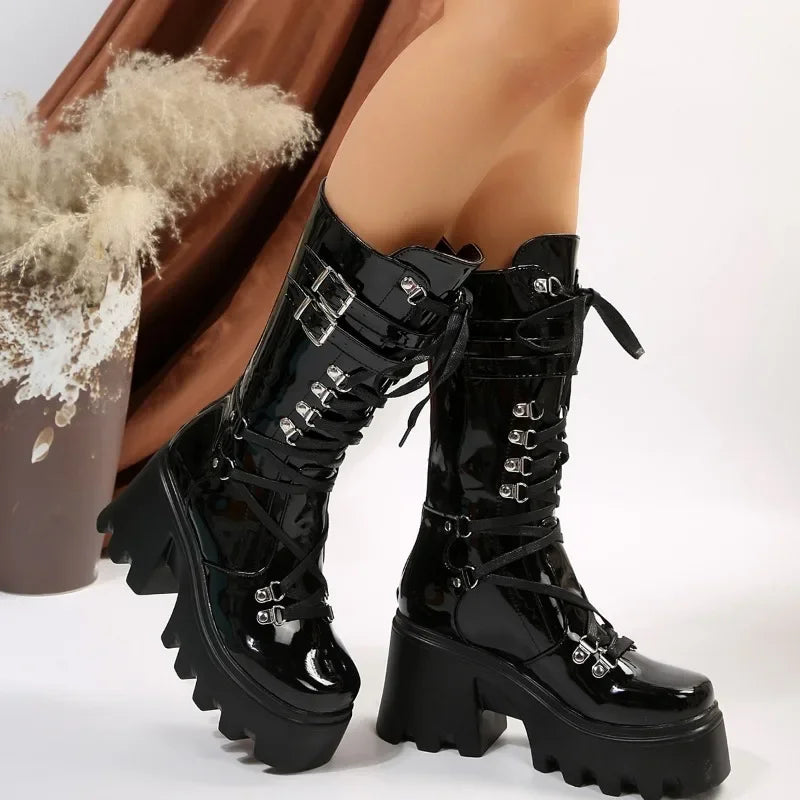 Women's Mid-Calf Platform Wedge Boots | Lace-Up Winter Boots Platform Wedge Boots Axl