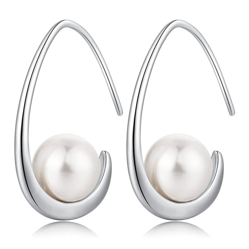 Huitan Simulated Pearl Drop Earrings – Elegant Women's Jewelry Pearl Drop Earrings Axl E3697