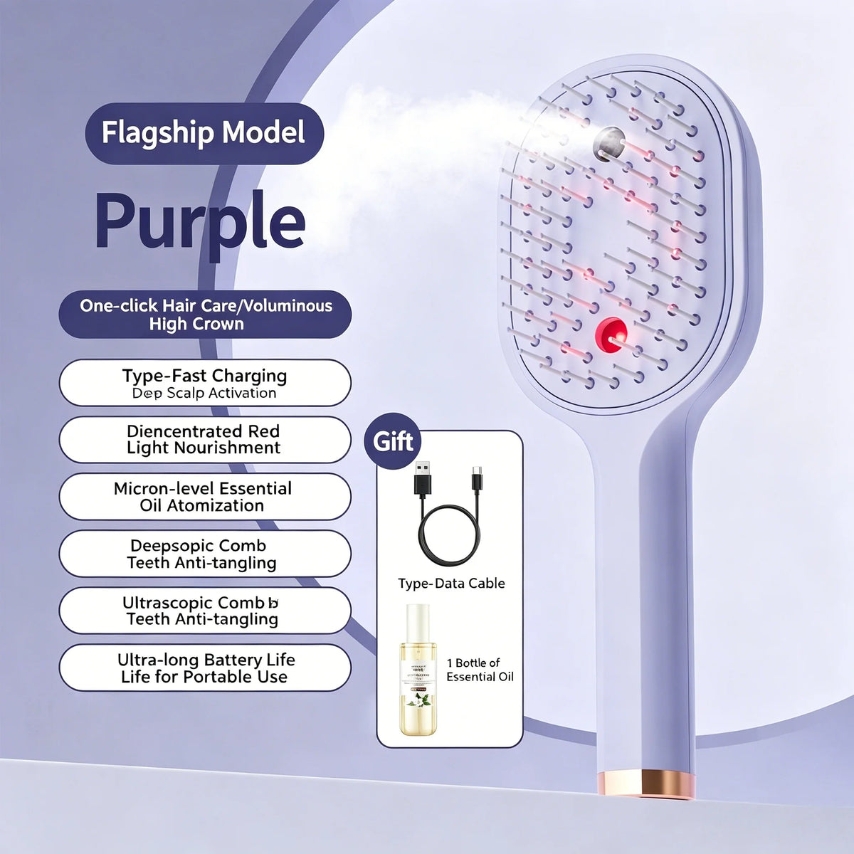 Electric Steam Hair Brush – Rechargeable Detangling Scalp Massager Electric Hair Brush Axl purple plus