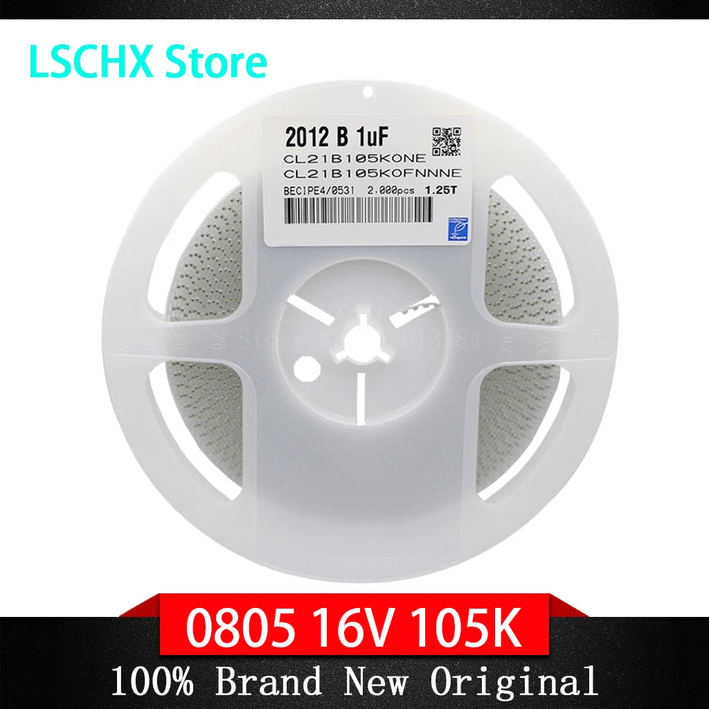 2000pcs 0805 1µF X5R SMD Capacitor Reel 10V 16V 25V 50V SMD Capacitor Reel Axl 0805 105 50V