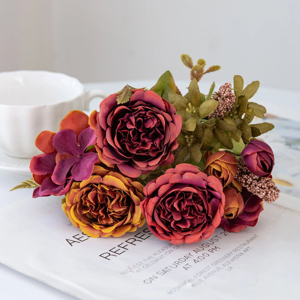 Silk Hydrangea Peony Artificial Flower Bouquet | Wedding & Home Artificial Flower Bouquet Axl color 4 3 pcs