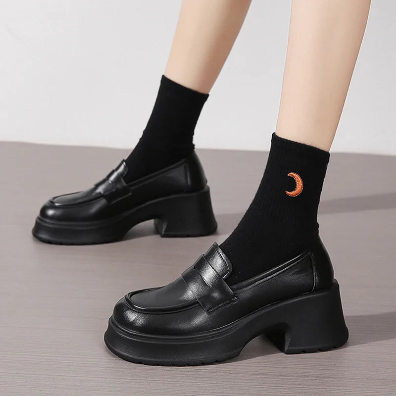 Women's Platform Mary Jane Loafers – British Slip-On Style Platform Loafers Axl black 36