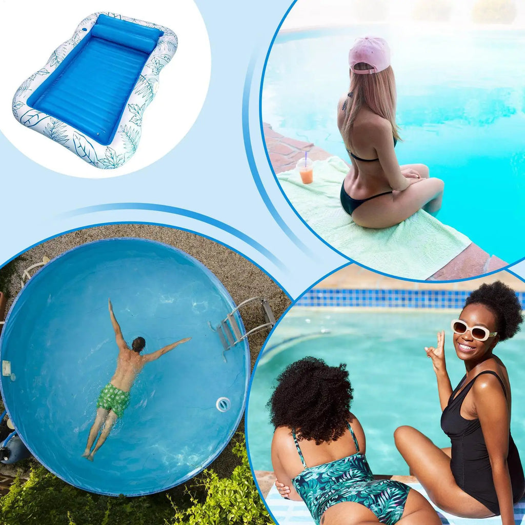 Inflatable Tanning Pool Sunbathing Float Bed with Pillow Inflatable Pool Float Axl