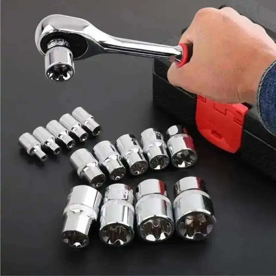 14-Pc E-Torx Star Socket Set E4–E24 | 1/4 3/8 1/2" Drive Kit Socket Set Axl