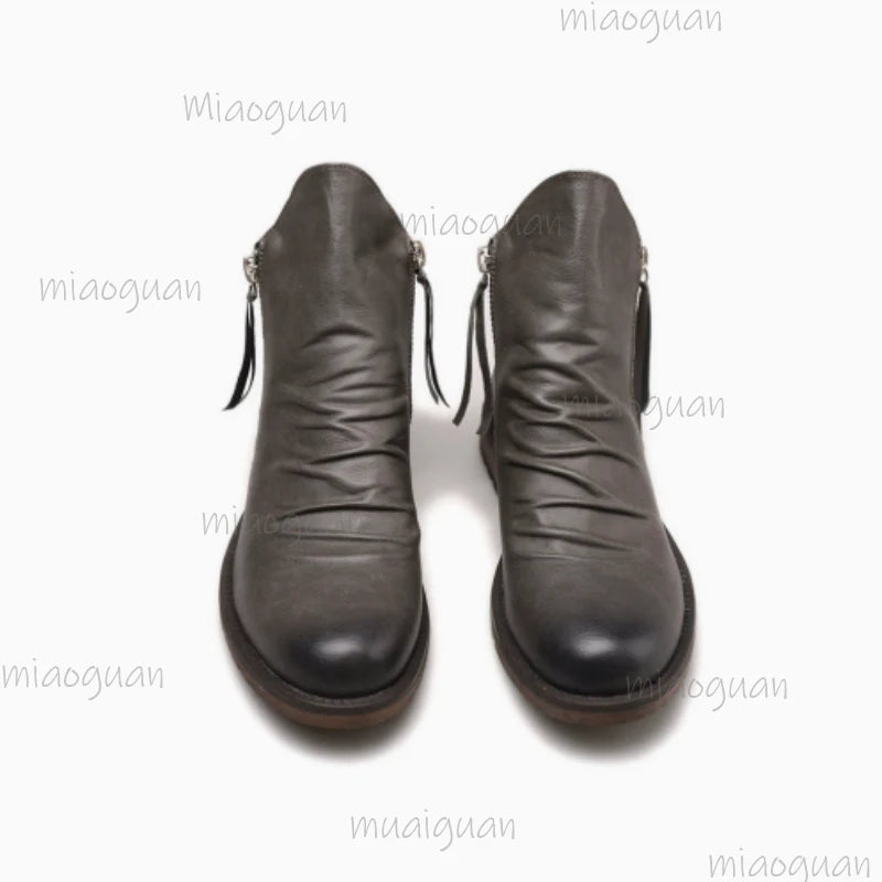 Men's Chelsea Ankle Boots – Tassel Zipper PU Leather Retro Men's Ankle Boots Axl