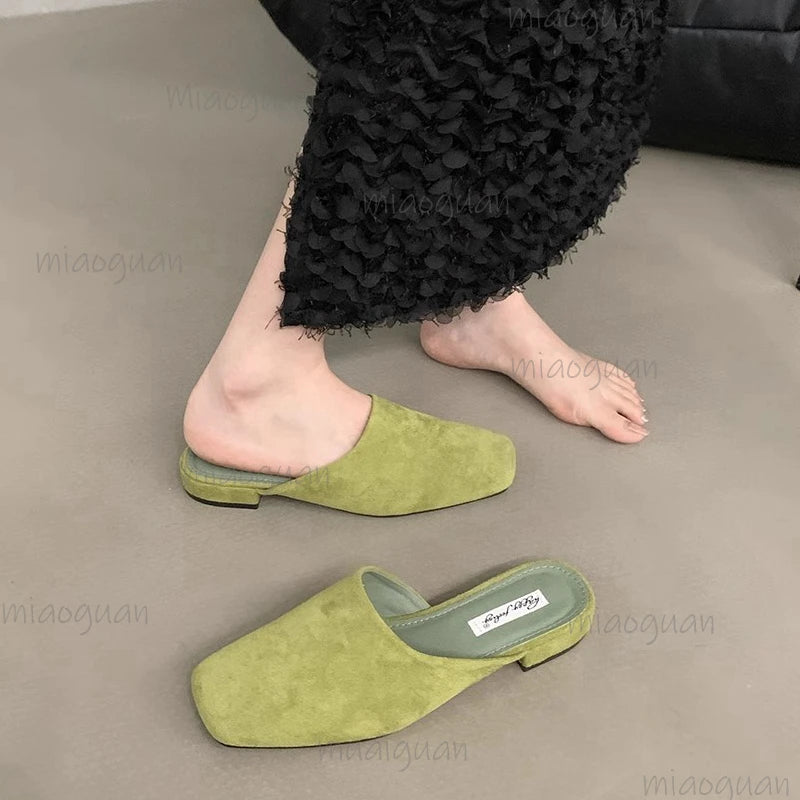 Women's Square Toe Slip-On Mule Sandals | Soft Sole Low Heel Women's Mule Sandals Axl