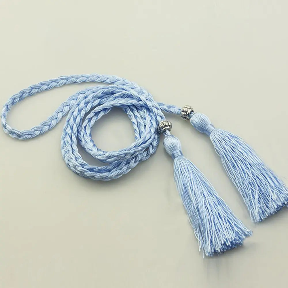 Women's Braided Tassel Waist Belt – Woven Rope Dress Belt Braided Waist Belt Axl