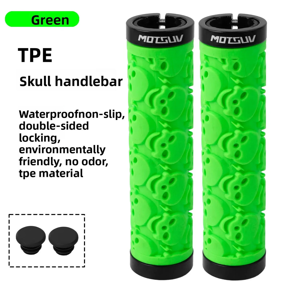 Skull Double Lock-On MTB Bike Handlebar Grips | TPE Anti-Slip Bike Handlebar Grips Axl green