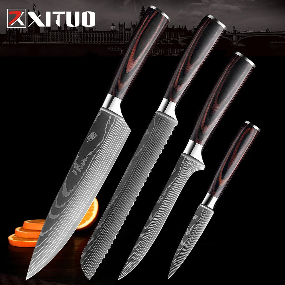 XITUO Damascus Chef Knife Set 1–10 Pcs | Ultra-Sharp Kitchen Knives Chef Knife Set Axl 4 PCS Knife B