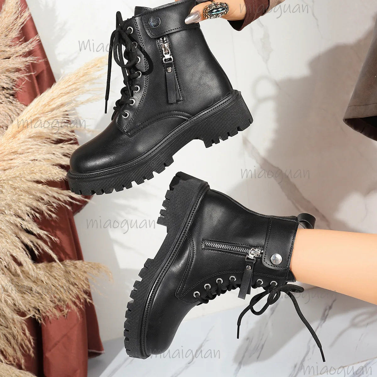 Women's Black Platform Ankle Boots – Zip Square Heel Platform Ankle Boots Axl