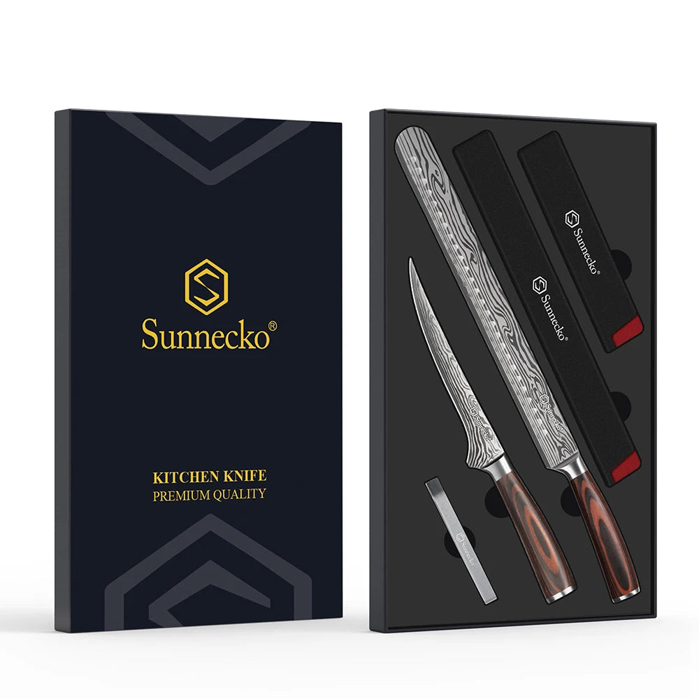 Sunnecko BBQ Carving Knife Set – 12" Slicing & 7" Boning Knife BBQ Knife Set Axl
