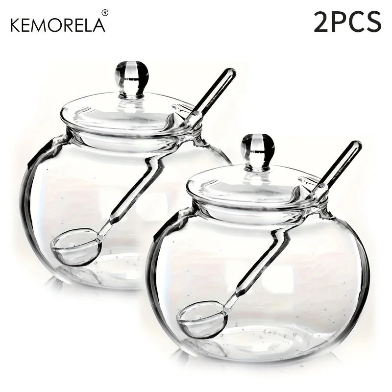 Clear Glass Sugar Bowl with Lid & Spoon | 250ml | KEMORELA Glass Sugar Bowl Axl 2PCS