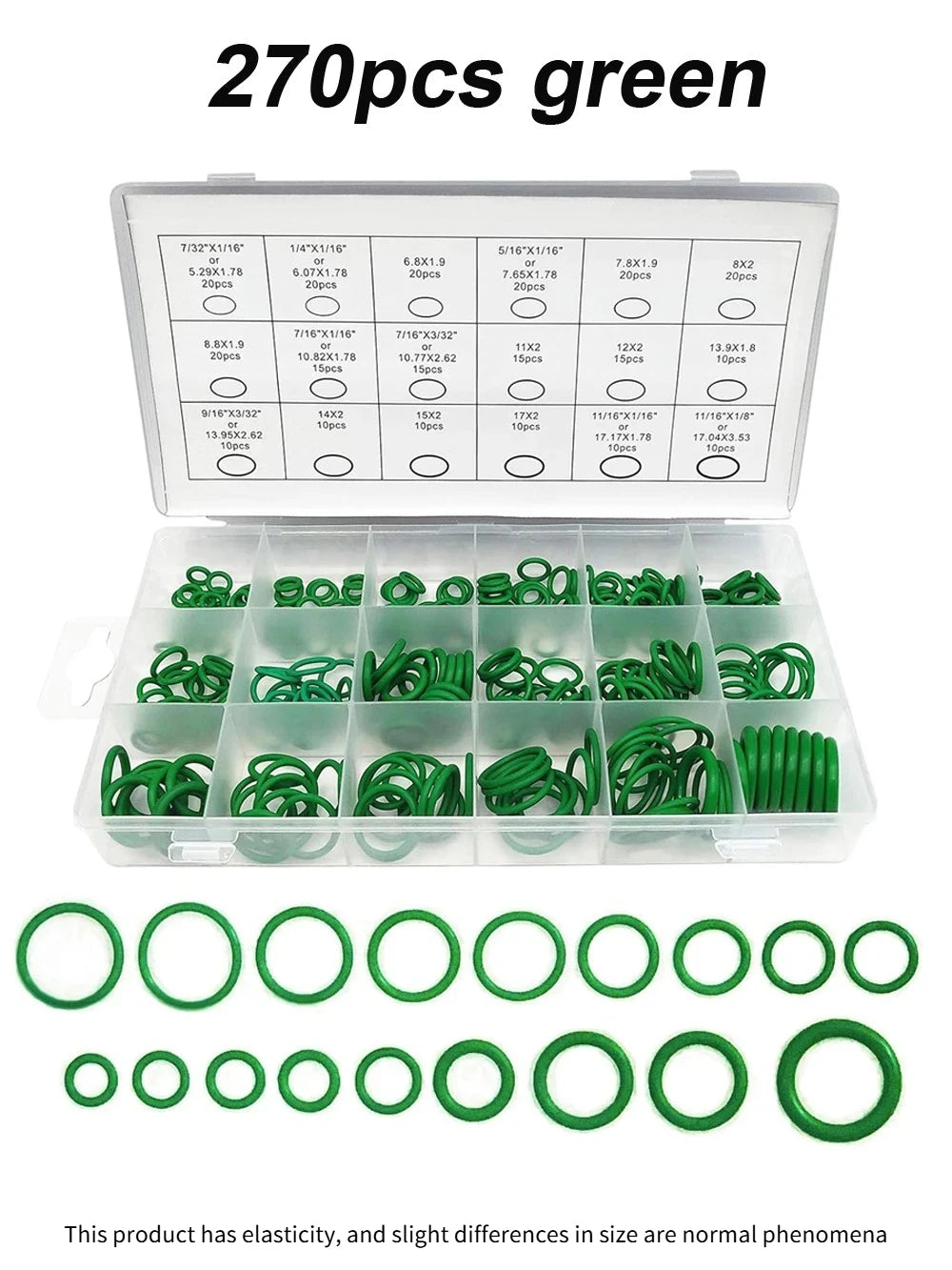 270Pcs O-Ring Seal Kit – Rubber Seals for Auto AC Systems Automotive O-Ring Kit Axl green-1pcs