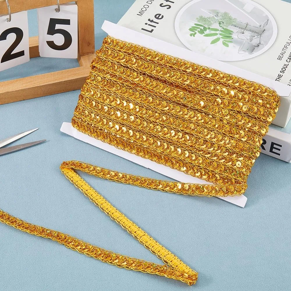 Gold Metallic Sequin Lace Trim Ribbon 14.22 Yds – Craft Sewing Sequin Lace Ribbon Axl
