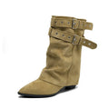 Women's Pointed Toe Mid-Calf Boots | Square Heel Slip-On Women's Fashion Boots Axl 39 khaki