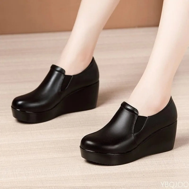 Women's Wedge Platform Loafers – Slip-On Casual Shoes Wedge Loafers Axl 40 black