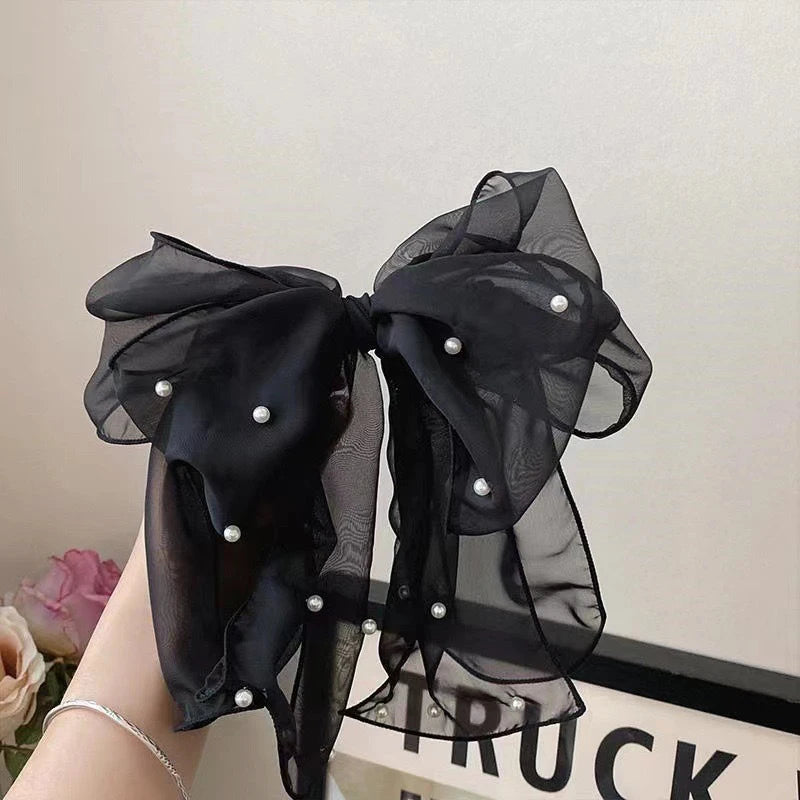 Pearl Bow Hair Clip – Elegant Chiffon Ribbon Barrette for Women Bow Hair Clip Axl