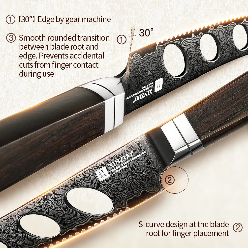 XINZUO Damascus Steel Cheese Knife 5.12" – Ebony & G10 Handle Damascus Cheese Knife Axl