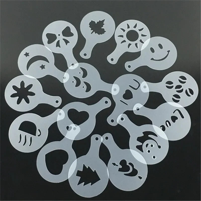 16 PCS Coffee Stencils Set – Latte & Cappuccino DIY Art Molds Coffee Art Stencils Axl