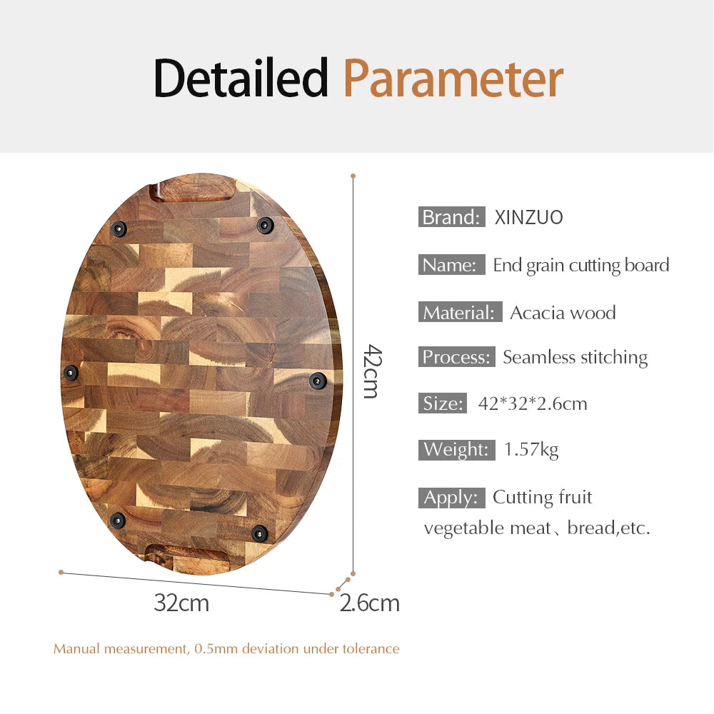 XINZUO Acacia Wood End Grain Round Cutting Board | Non-Slip Wood Cutting Board Axl