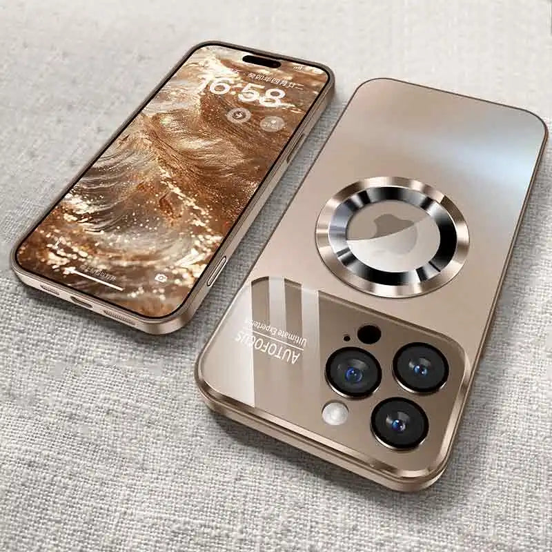 Titanium Metallic Magnetic iPhone Case – MagSafe Compatible Magnetic Phone Case Axl Gold iPhone 16