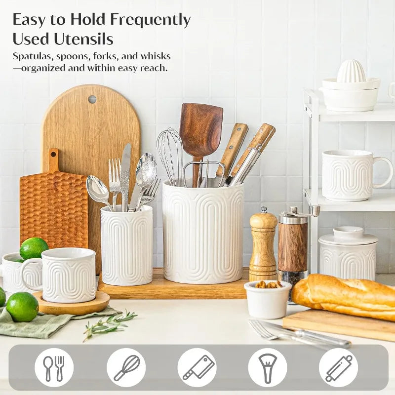 Ceramic Arch Utensil Holder – Farmhouse Kitchen Organizer Utensil Holder Axl
