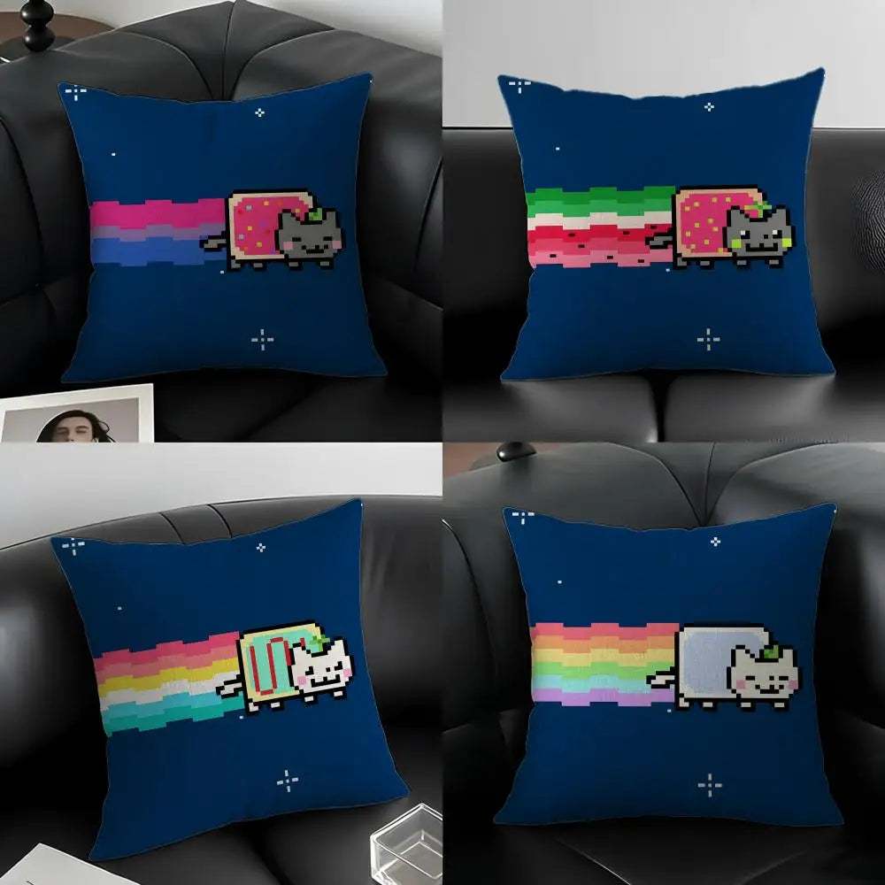 Cat Art Linen Cushion Cover | Sofa, Bedroom & Chair Pillow Decorative Cushion Cover Axl
