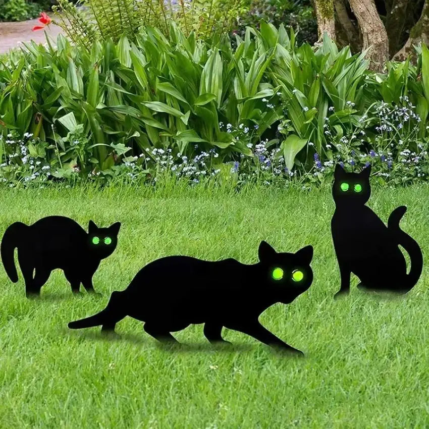 3-Piece Black Cat Halloween Garden Yard Decoration Sign Set Halloween Yard Decor Axl