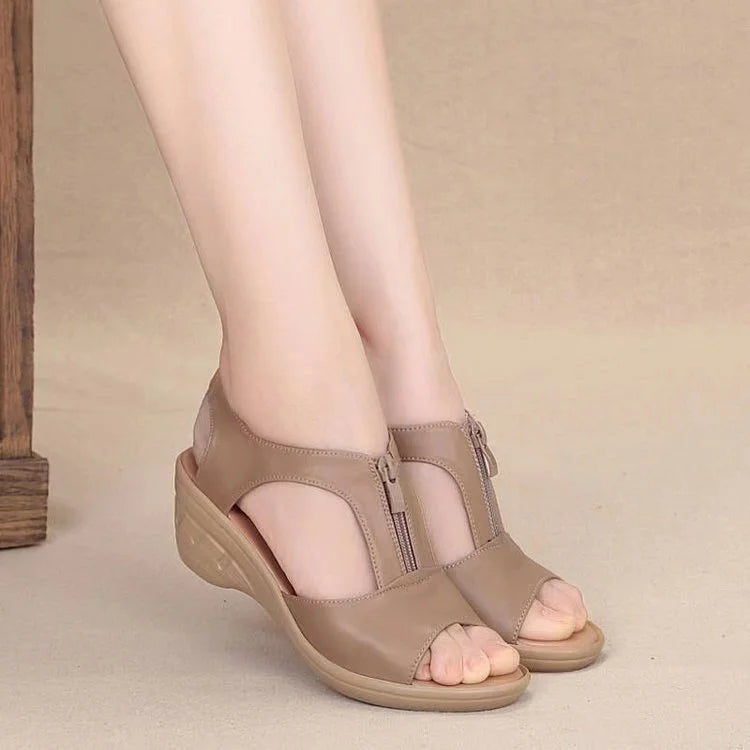 Women's Wedge Sandals – Open Toe Roman Ankle-Wrap Summer Shoes Wedge Sandals Axl 37 Khaki